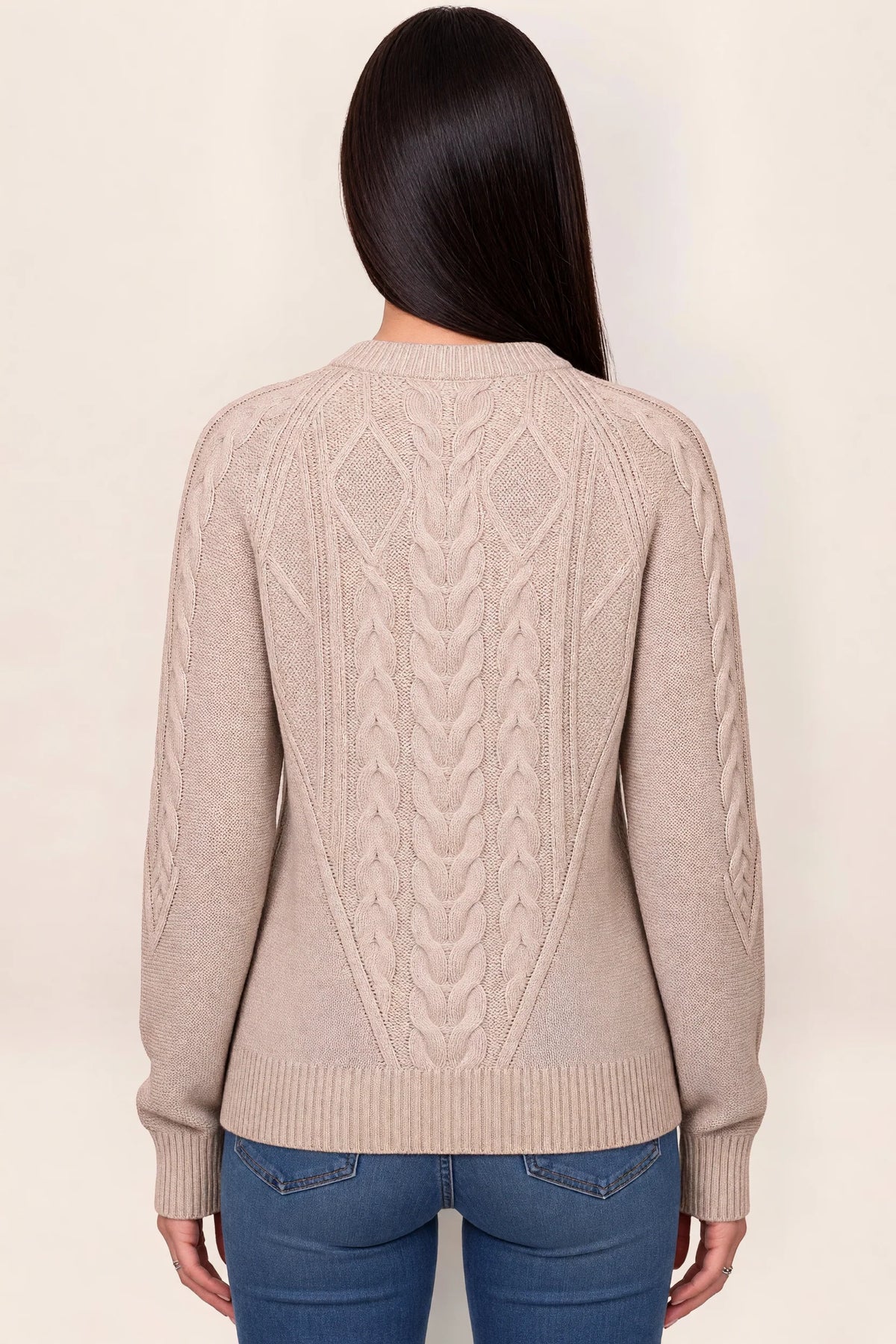 Women’s Cable Knit Jumper – Crew Neck Long Sleeve Knitted Sweater