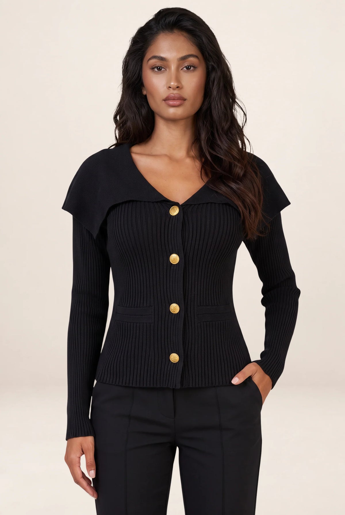 Women's Cardigan with Cape Collar & Gold Buttons | Chic Style for Effortless Outfits