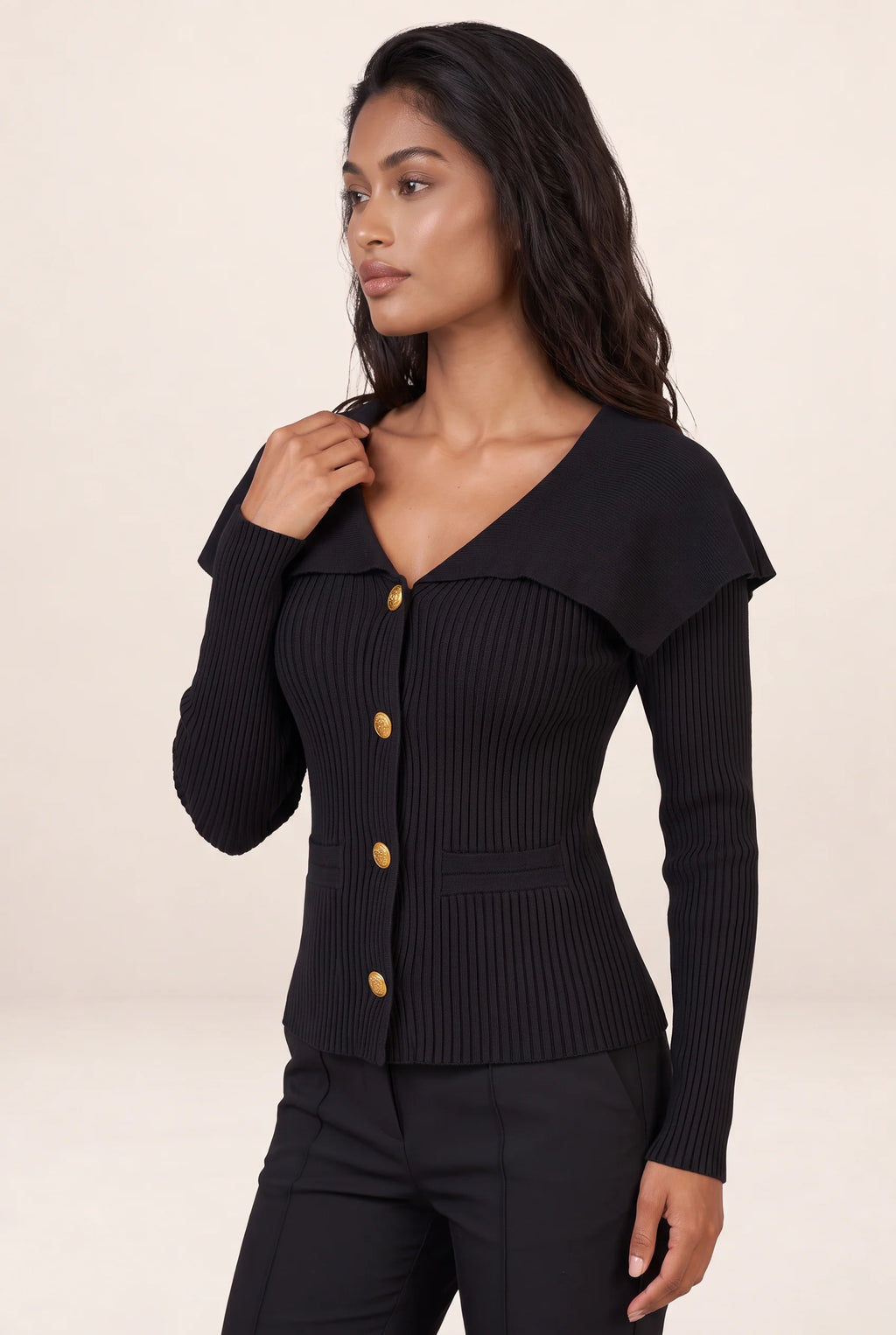Women's Cardigan with Cape Collar & Gold Buttons | Chic Style for Effortless Outfits
