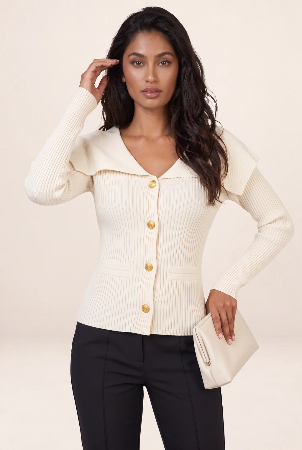 Women's Cardigan with Cape Collar & Gold Buttons | Chic Style for Effortless Outfits