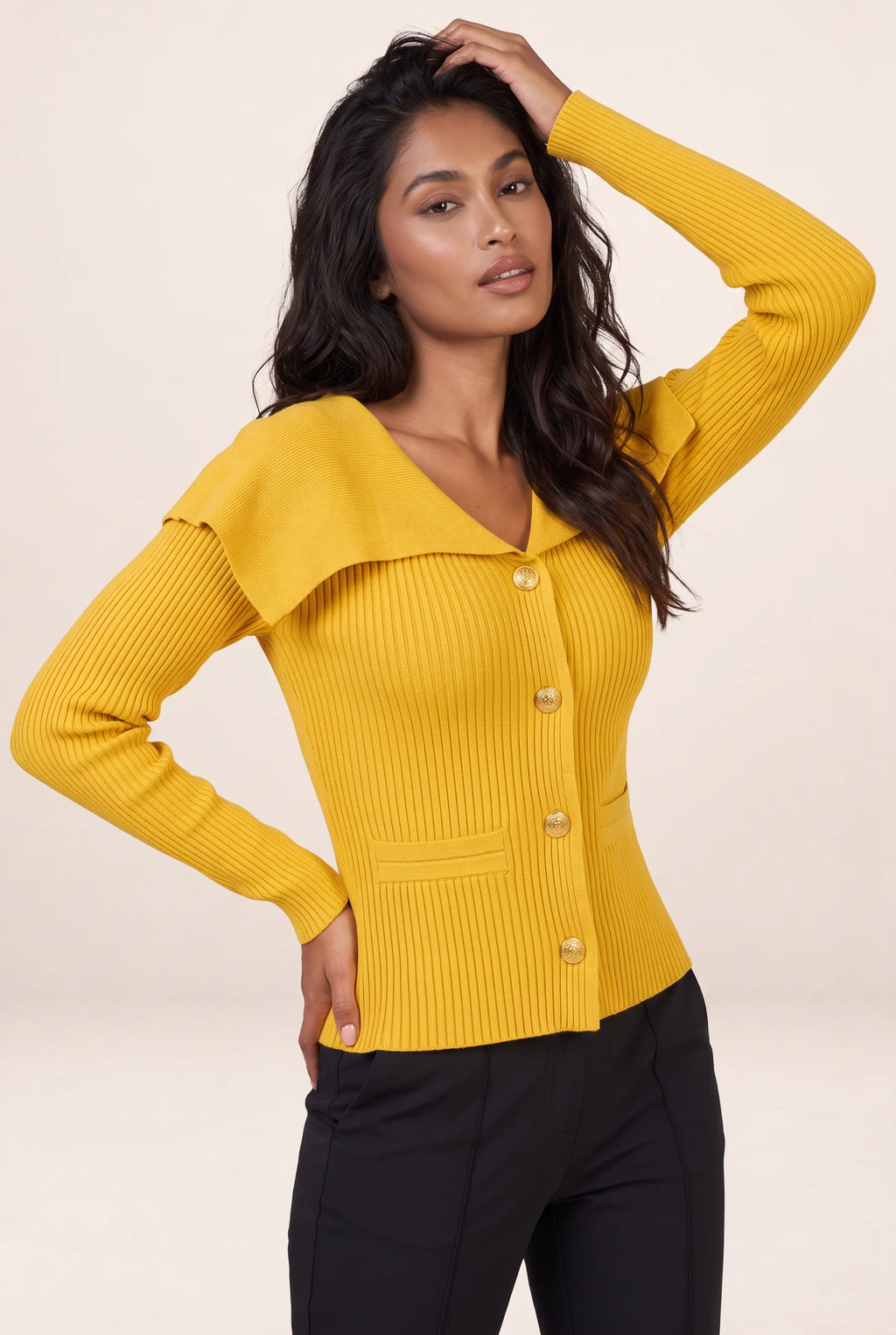 Women's Cardigan with Cape Collar & Gold Buttons | Chic Style for Effortless Outfits