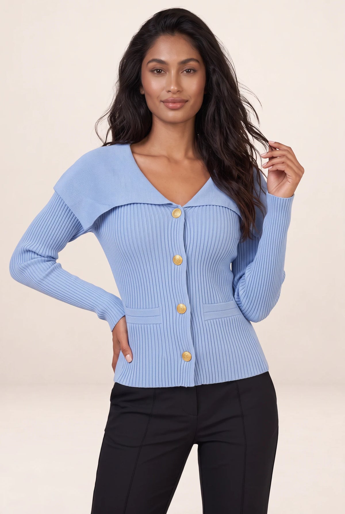 Women's Cardigan with Cape Collar & Gold Buttons | Chic Style for Effortless Outfits