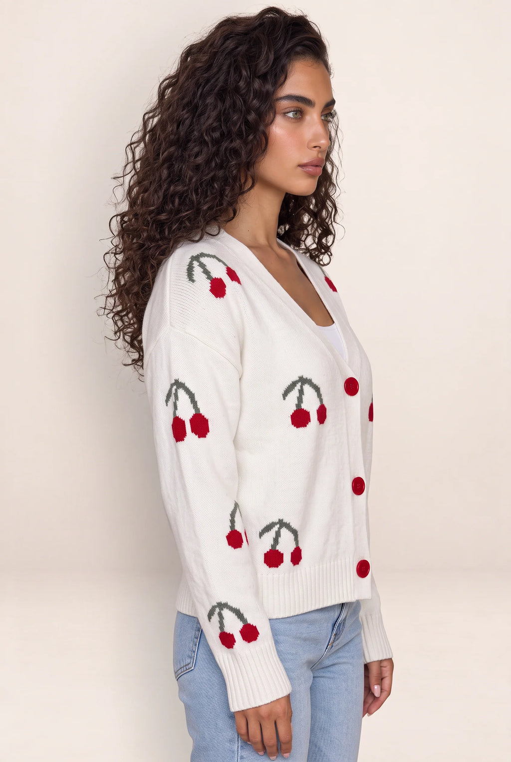 Women's Cardigan with Cherry Print Design | Cozy Layering