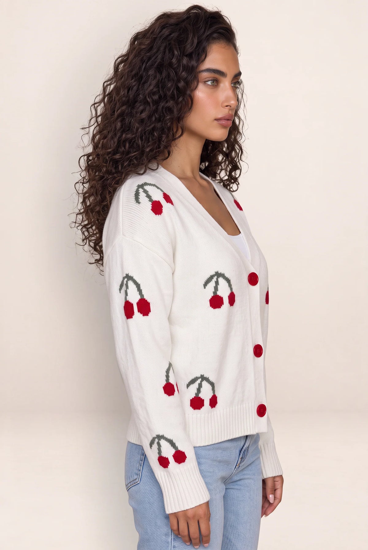 Women's Cardigan with Cherry Print Design | Cozy Layering
