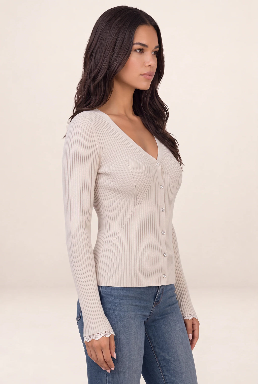 Women's Cardigan with V-Neck and Button-Up Design