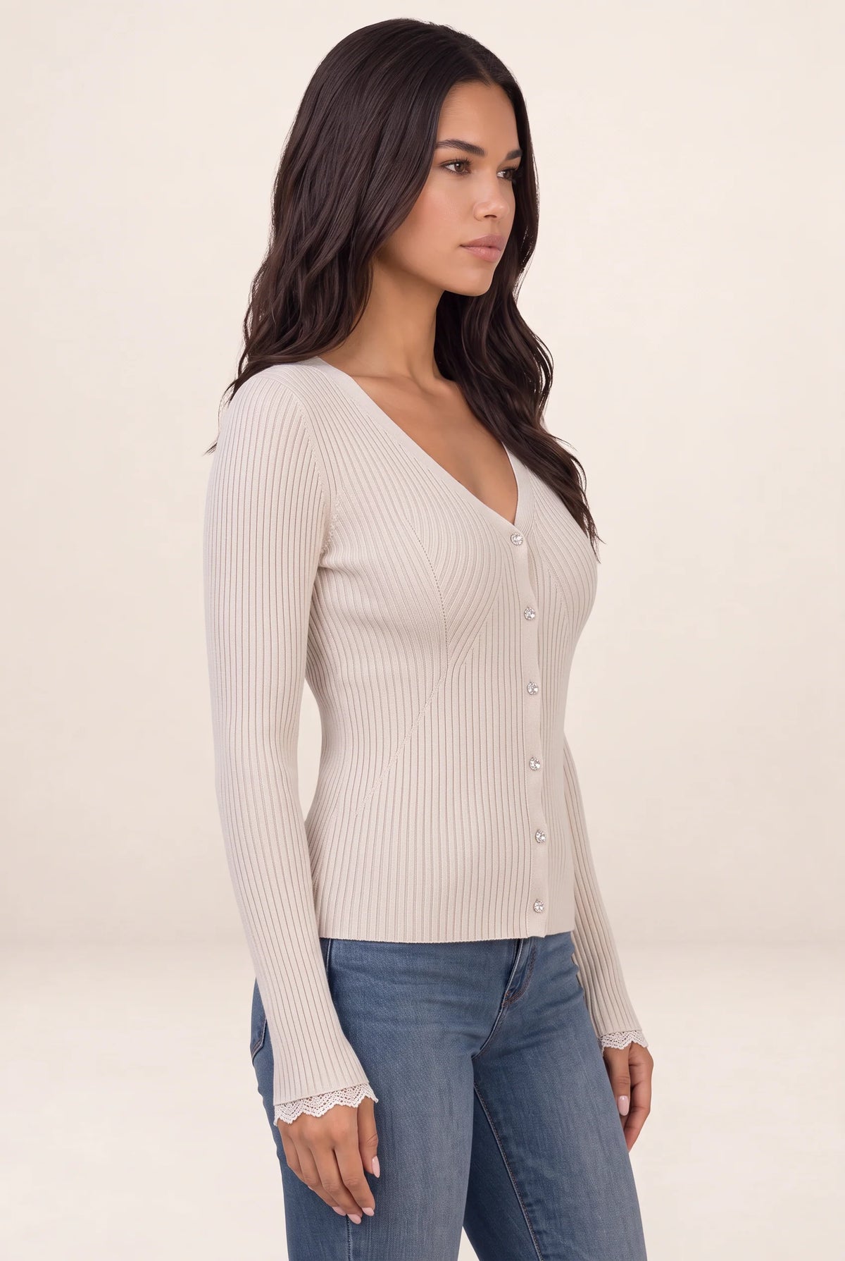 Women's Cardigan with V-Neck and Button-Up Design
