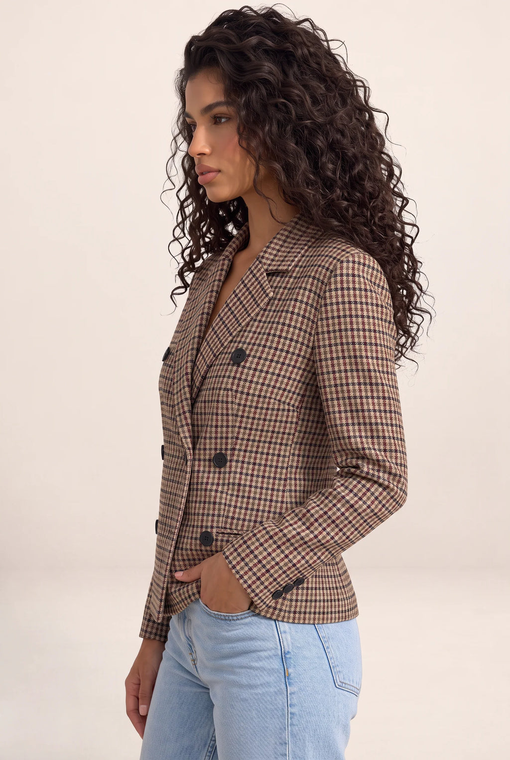 Women's Checked Double Breasted Blazer – Tailored Smart Jacket
