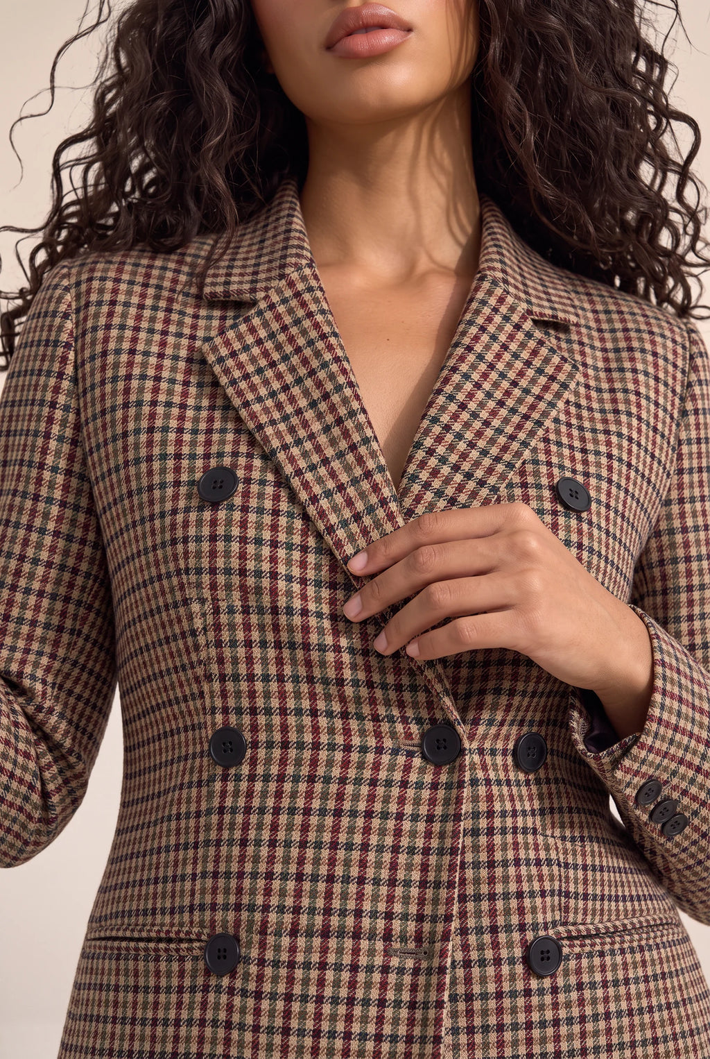 Women's Checked Double Breasted Blazer – Tailored Smart Jacket