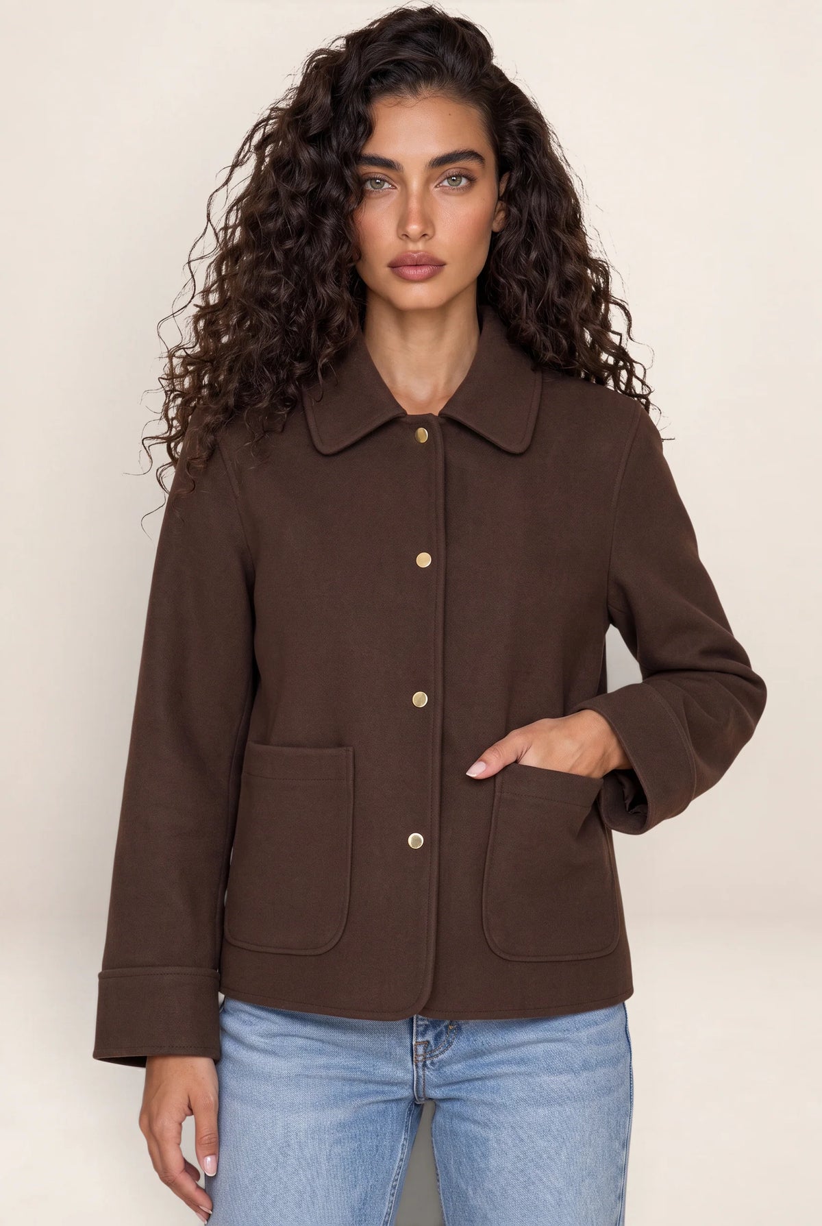 Women’s Collared Overshirt Jacket – Button Up Style with Patch Pockets