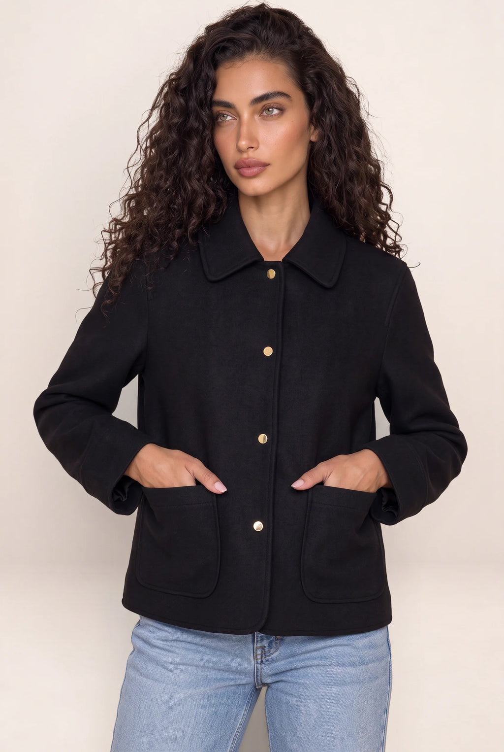 Women’s Collared Overshirt Jacket – Button Up Style with Patch Pockets