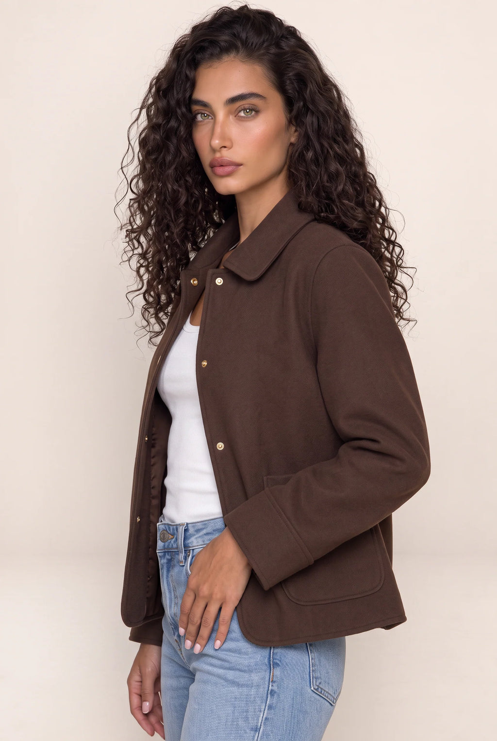Women’s Collared Overshirt Jacket – Button Up Style with Patch Pockets