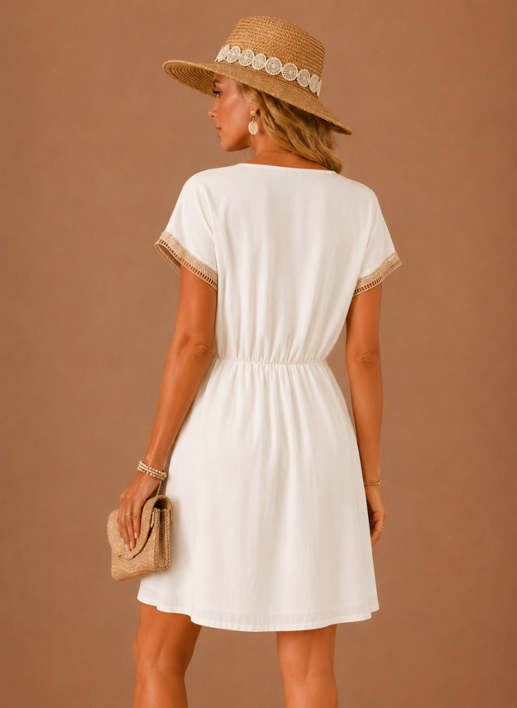 Women’s Crochet Trim Mini Dress – Boho Summer Holiday