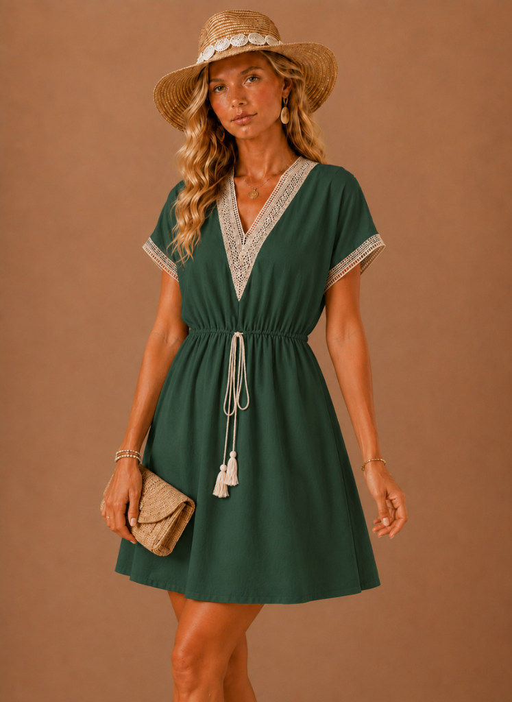 Women’s Crochet Trim Mini Dress – Boho Summer Holiday