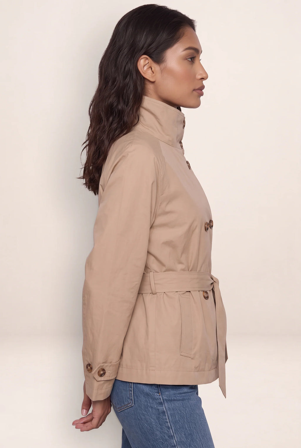 Women's Cropped Trench Jacket with Adjustable Belt