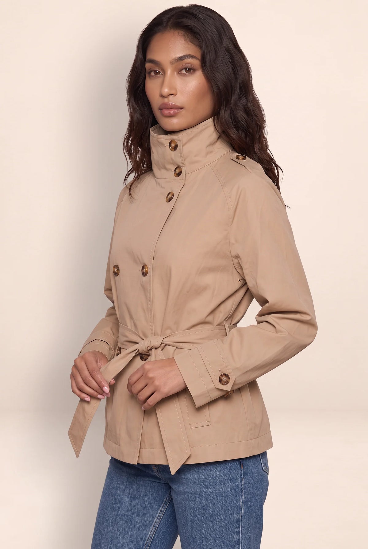 Women's Cropped Trench Jacket with Adjustable Belt