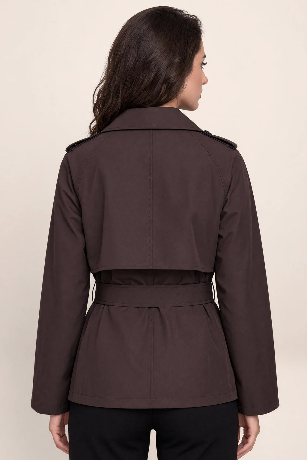 Women's Cropped Trench Jacket with Adjustable Tie Waist
