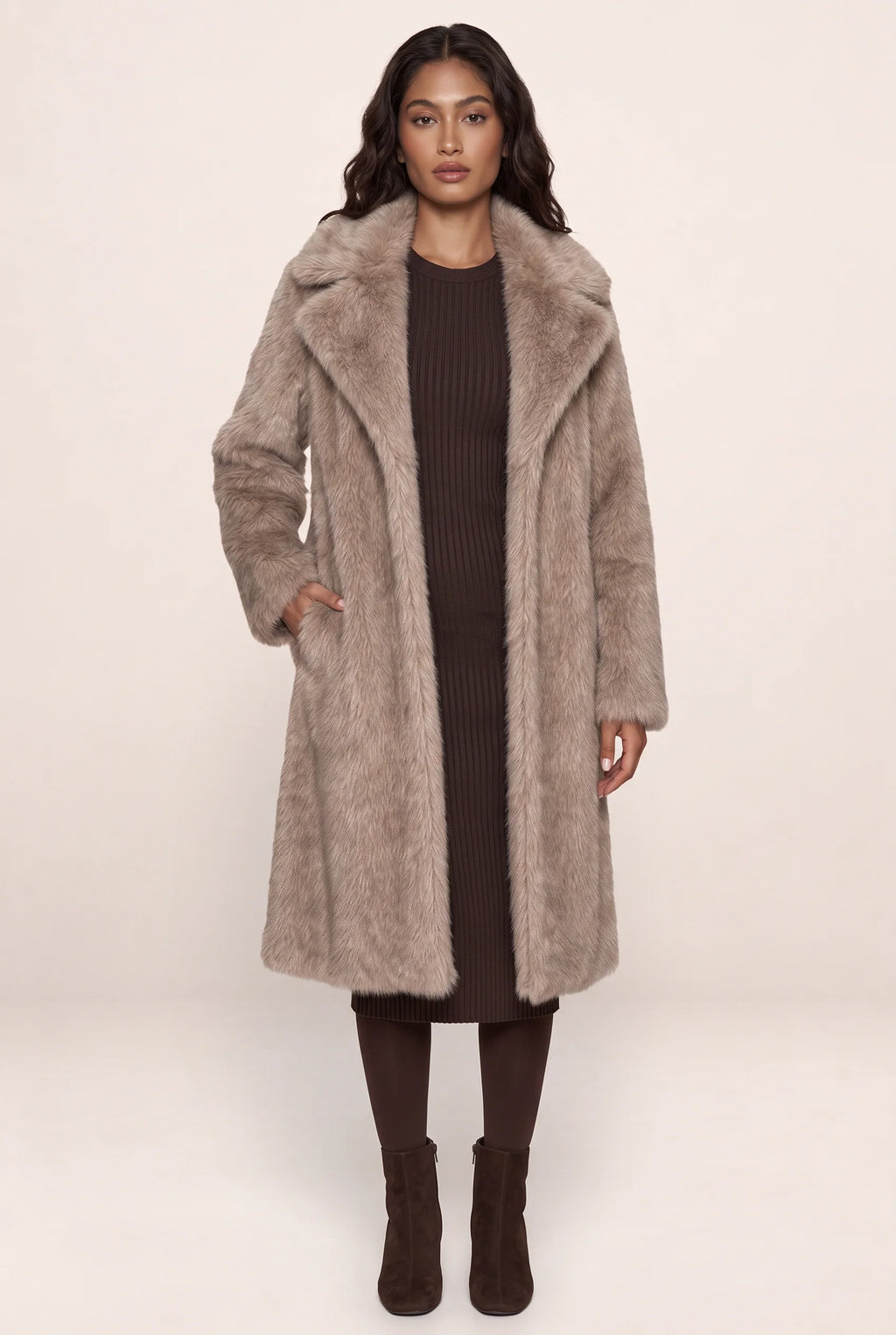 Women's Faux Fur Long Coat with Plush Texture