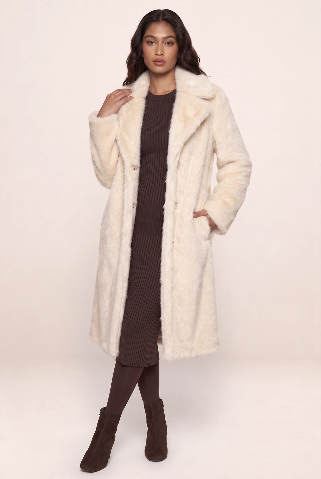 Women's Faux Fur Long Coat with Plush Texture