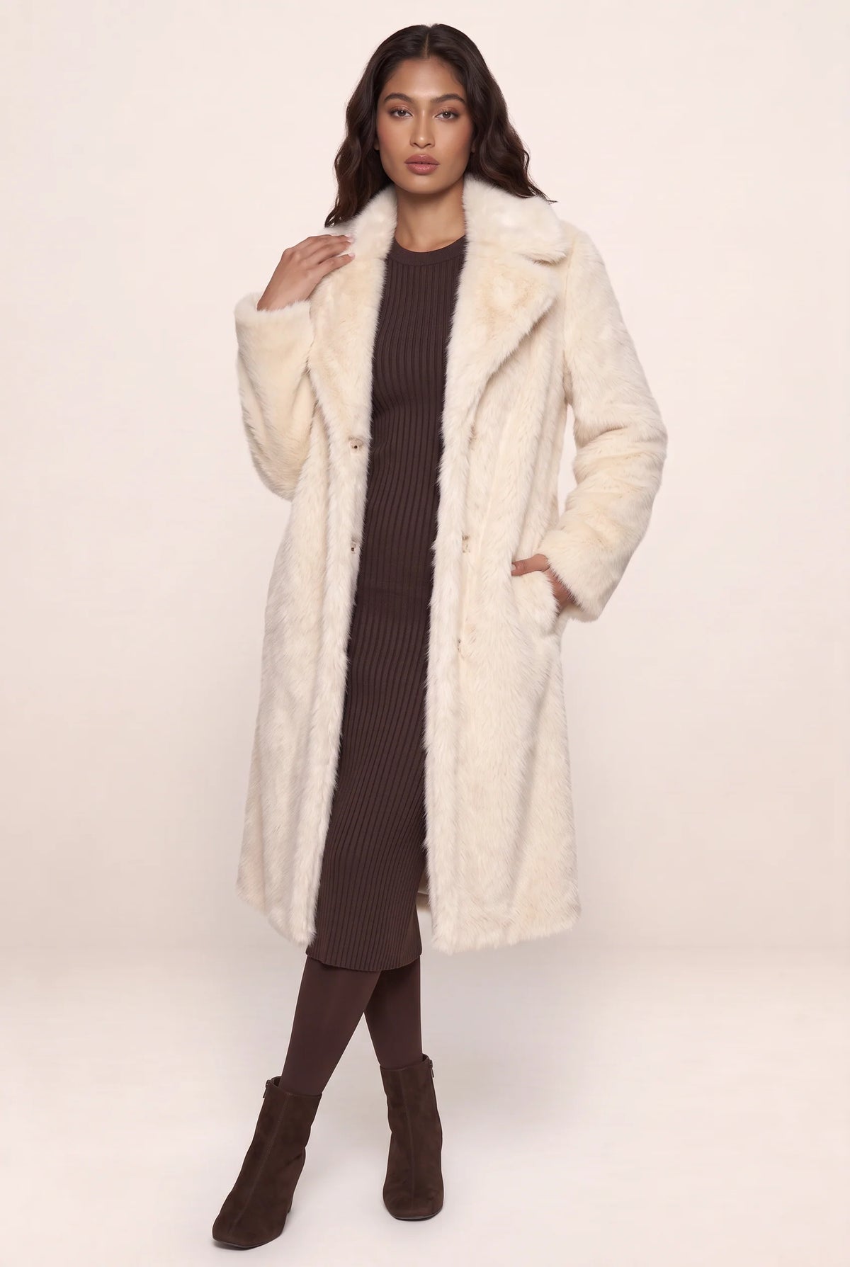 Women's Faux Fur Long Coat with Plush Texture