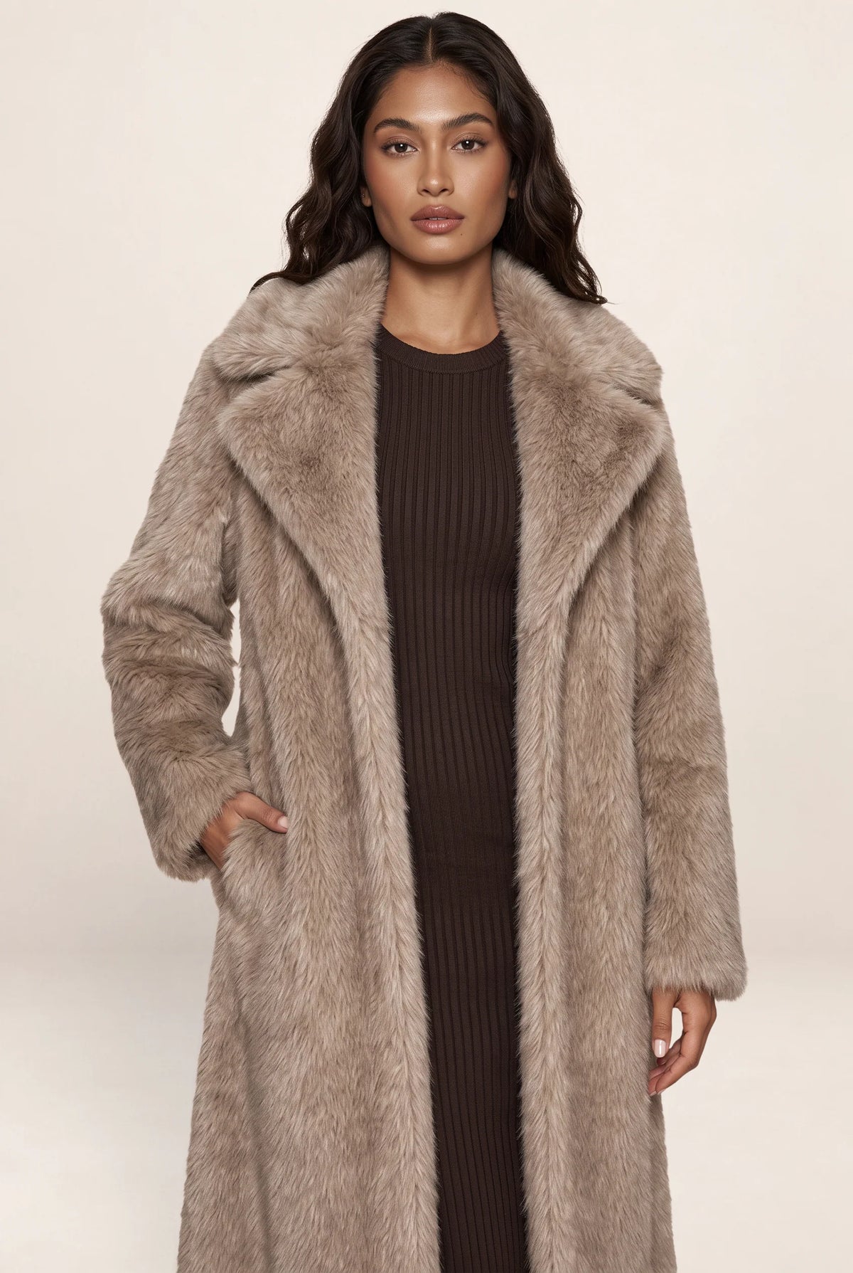 Women's Faux Fur Long Coat with Plush Texture