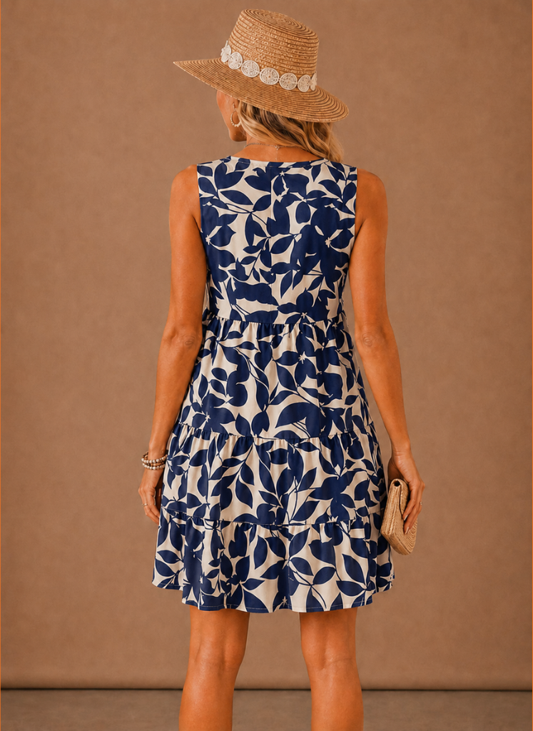 Women's Floral Tiered Mini Dress – Sleeveless Summer