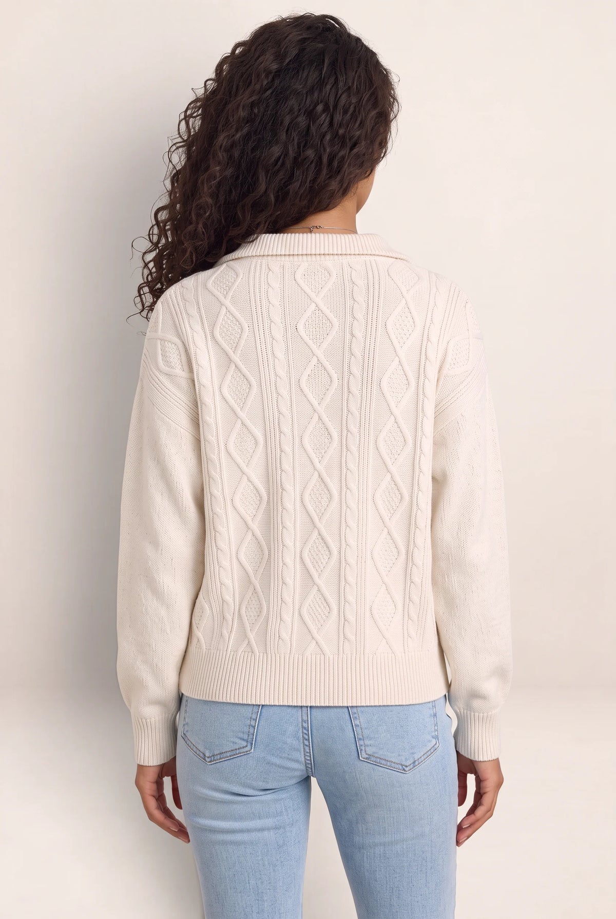 Women's Half Zip Cable Knit Jumper – Chunky Winter Sweater