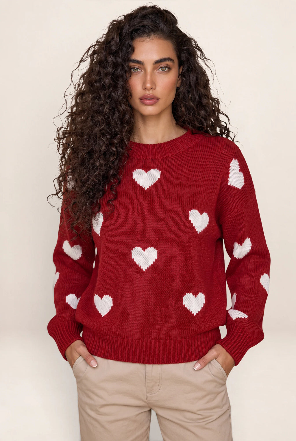 Women's Heart Print Knitwear Sweater | Cozy Jumper for Everyday Comfort