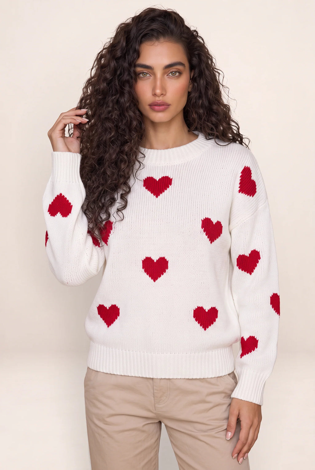 Women's Heart Print Knitwear Sweater | Cozy Jumper for Everyday Comfort