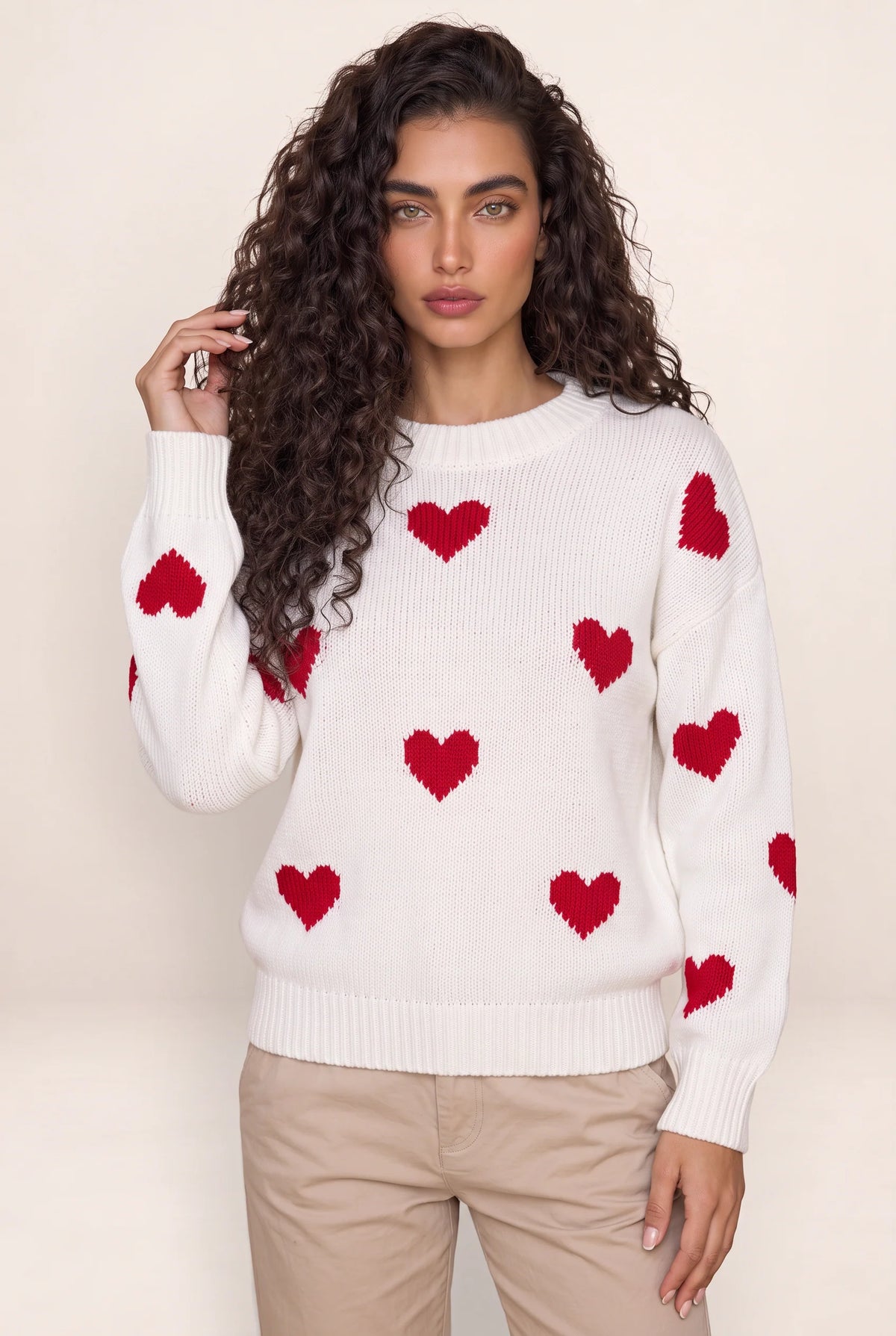 Women's Heart Print Knitwear Sweater | Cozy Jumper for Everyday Comfort