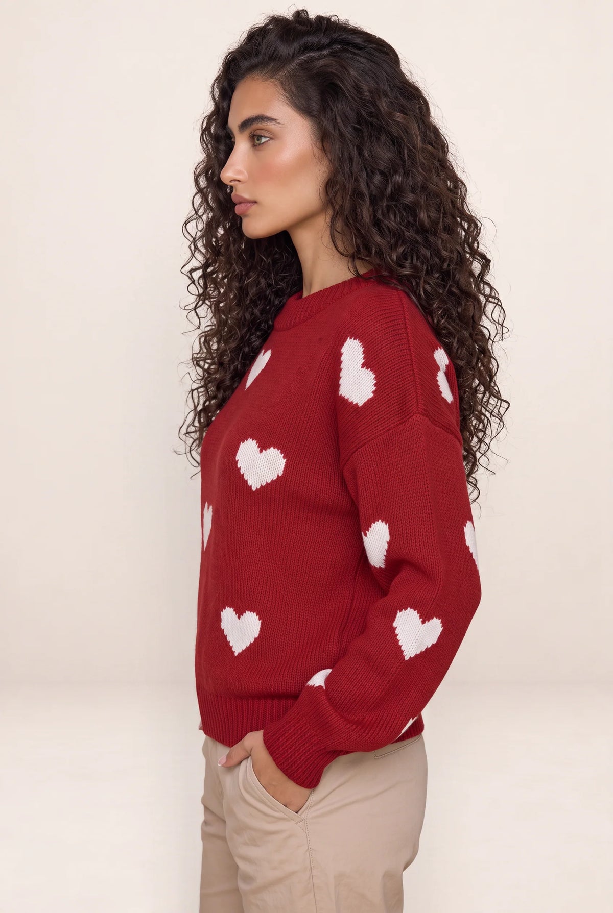 Women's Heart Print Knitwear Sweater | Cozy Jumper for Everyday Comfort