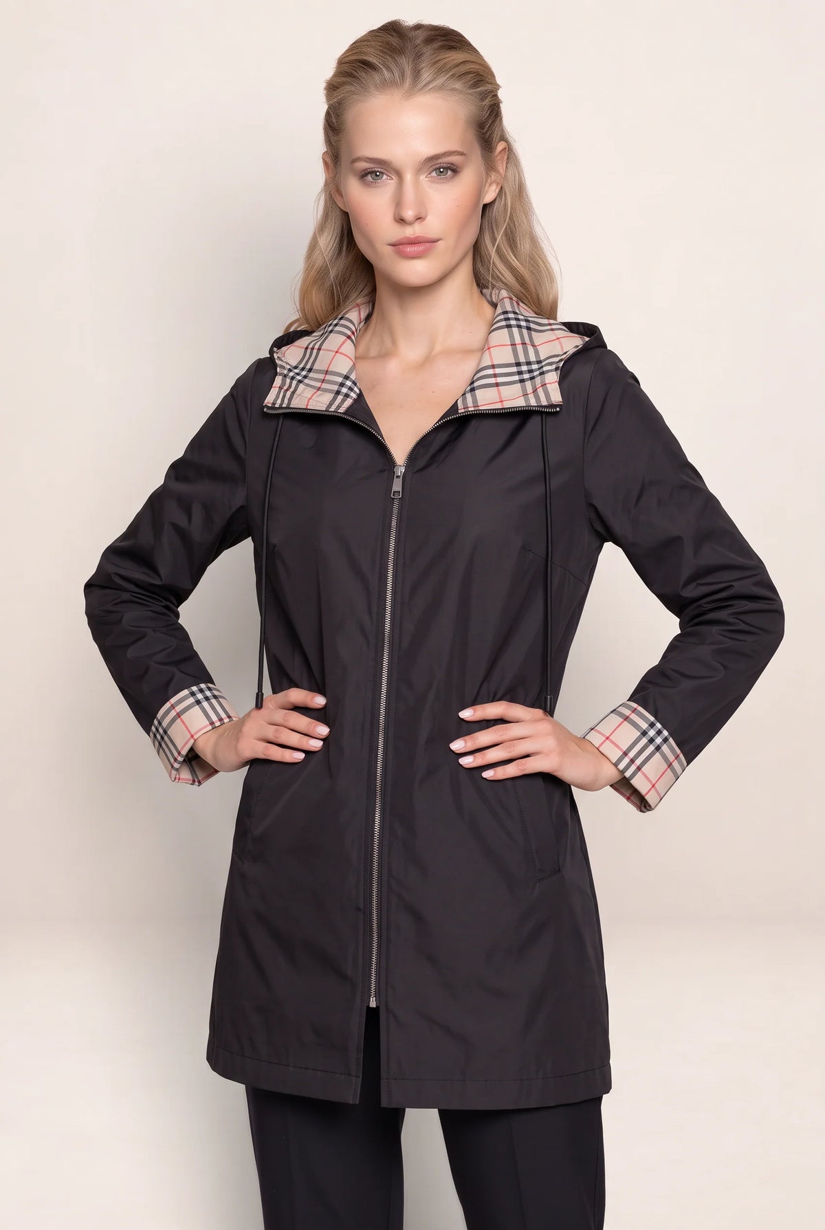 Women's Hooded Long Jacket with Adjustable Waist for Comfort