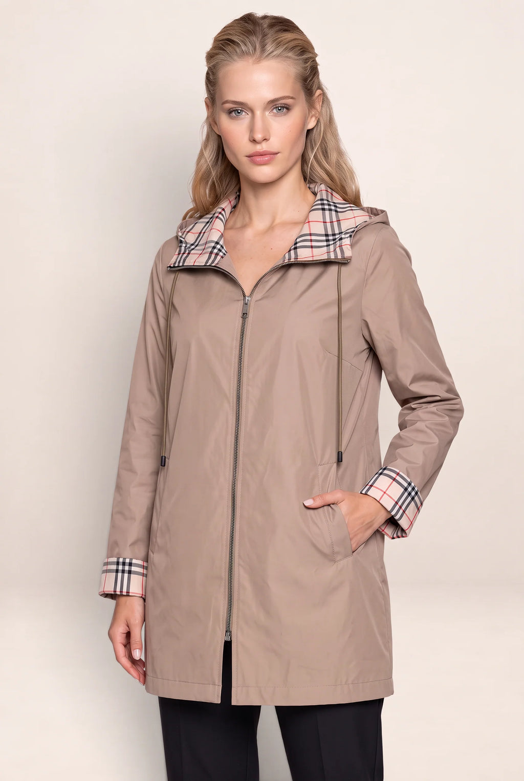 Women's Hooded Long Jacket with Adjustable Waist for Comfort