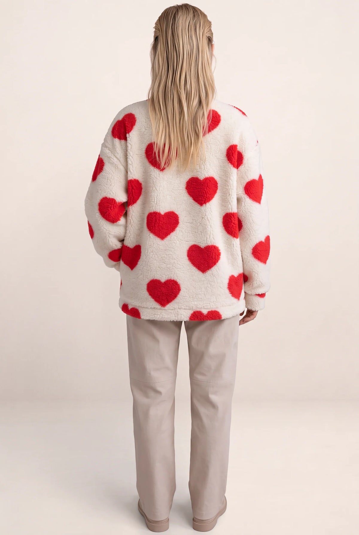 Women's Jacket with Heart Print & Fleece Fabric