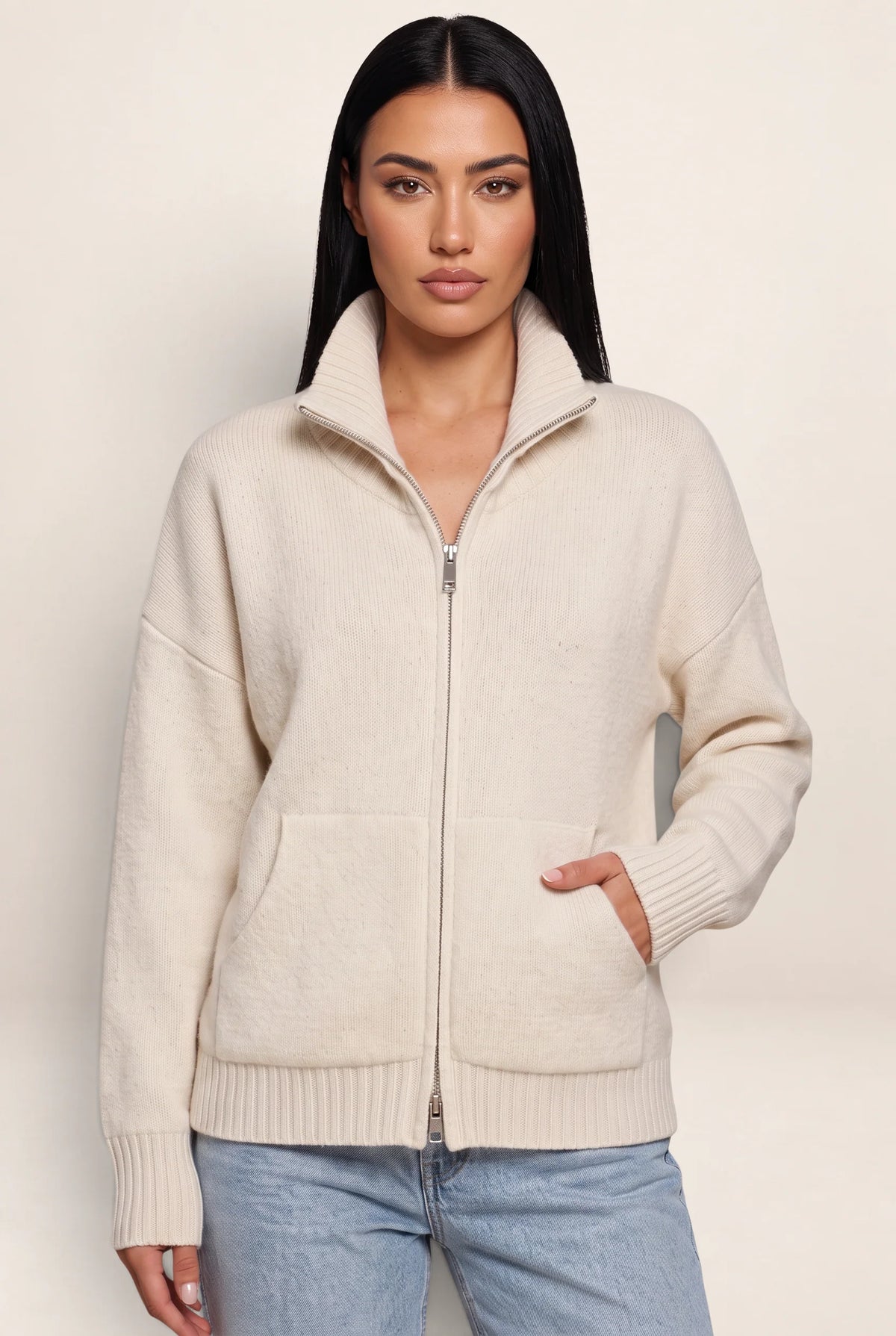 Women's Jumper with Half Zip Funnel Neck | Stylish Comfort for Chilly Days