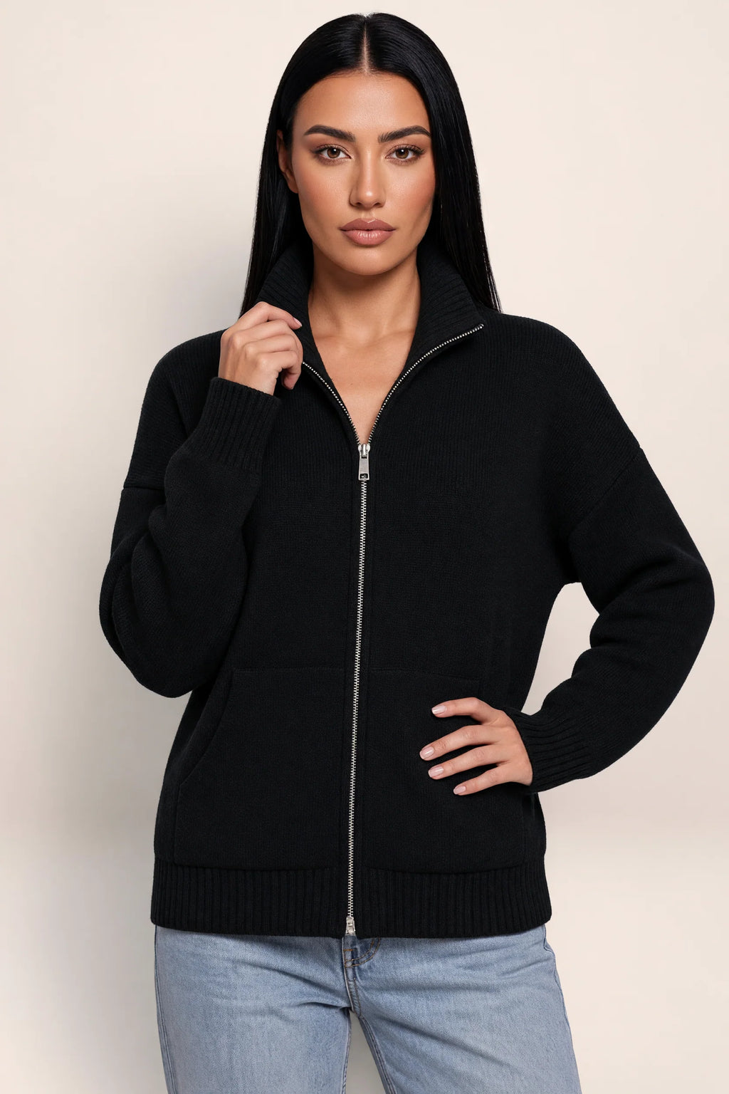Women's Jumper with Half Zip Funnel Neck | Stylish Comfort for Chilly Days