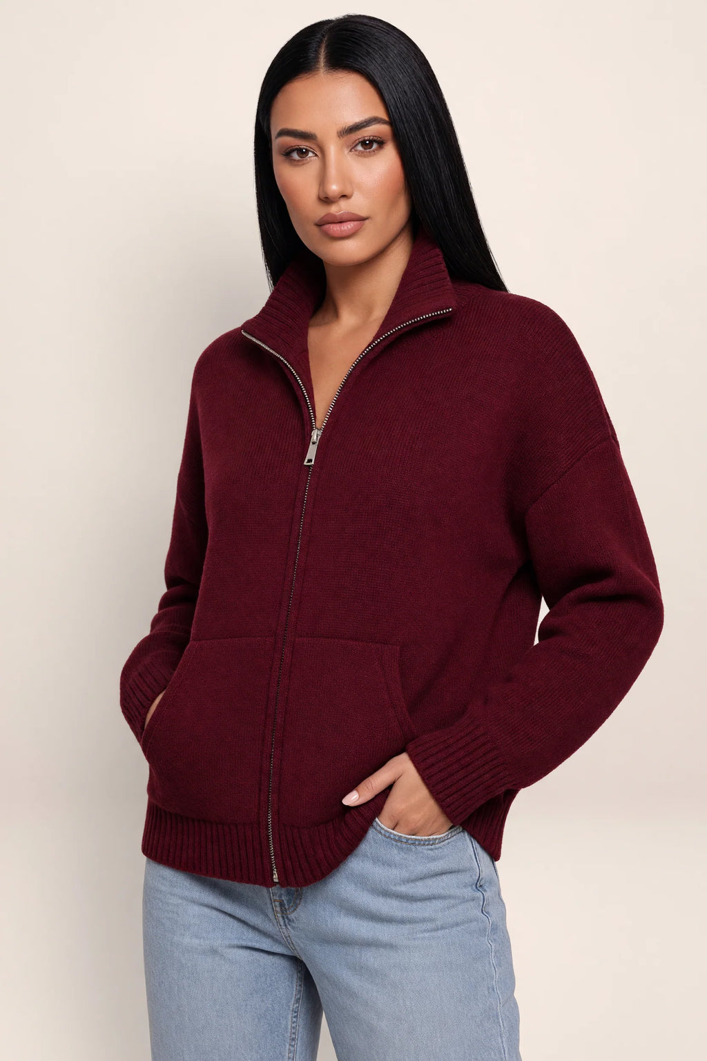 Women's Jumper with Half Zip Funnel Neck | Stylish Comfort for Chilly Days
