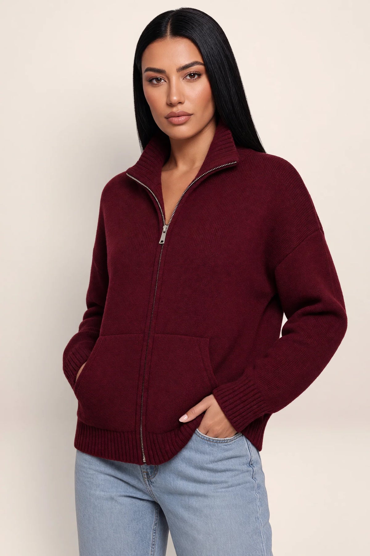 Women's Jumper with Half Zip Funnel Neck | Stylish Comfort for Chilly Days