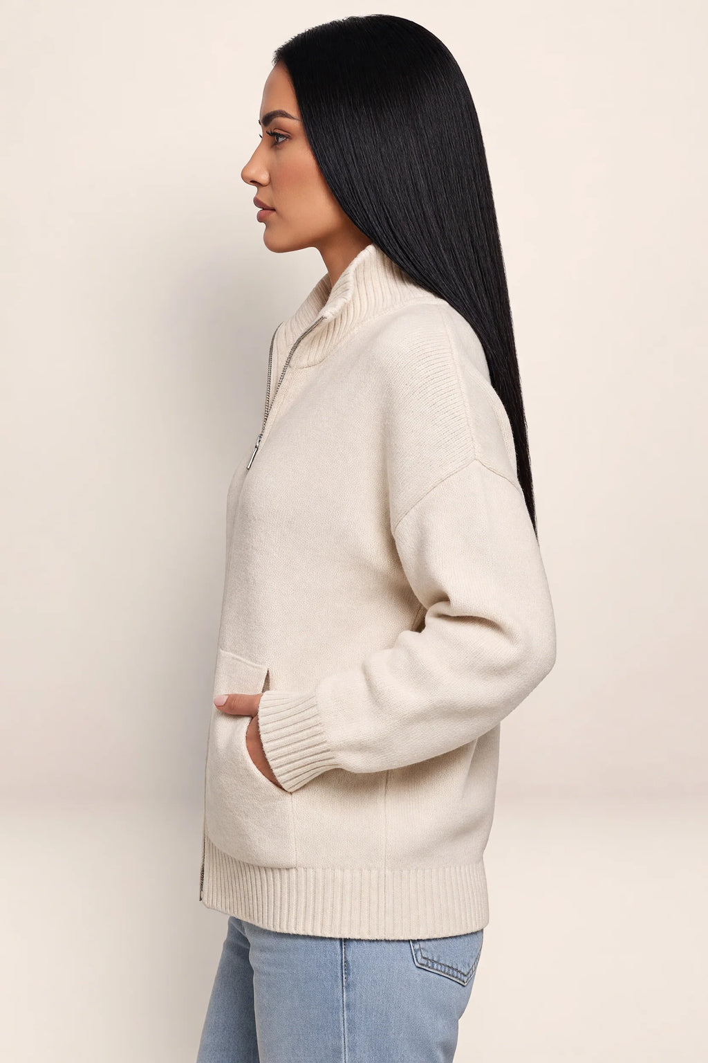 Women's Jumper with Half Zip Funnel Neck | Stylish Comfort for Chilly Days