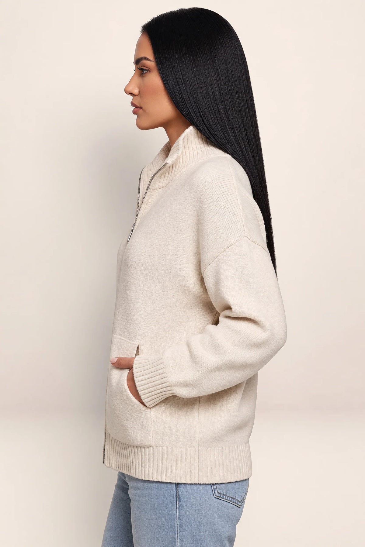 Women's Jumper with Half Zip Funnel Neck | Stylish Comfort for Chilly Days