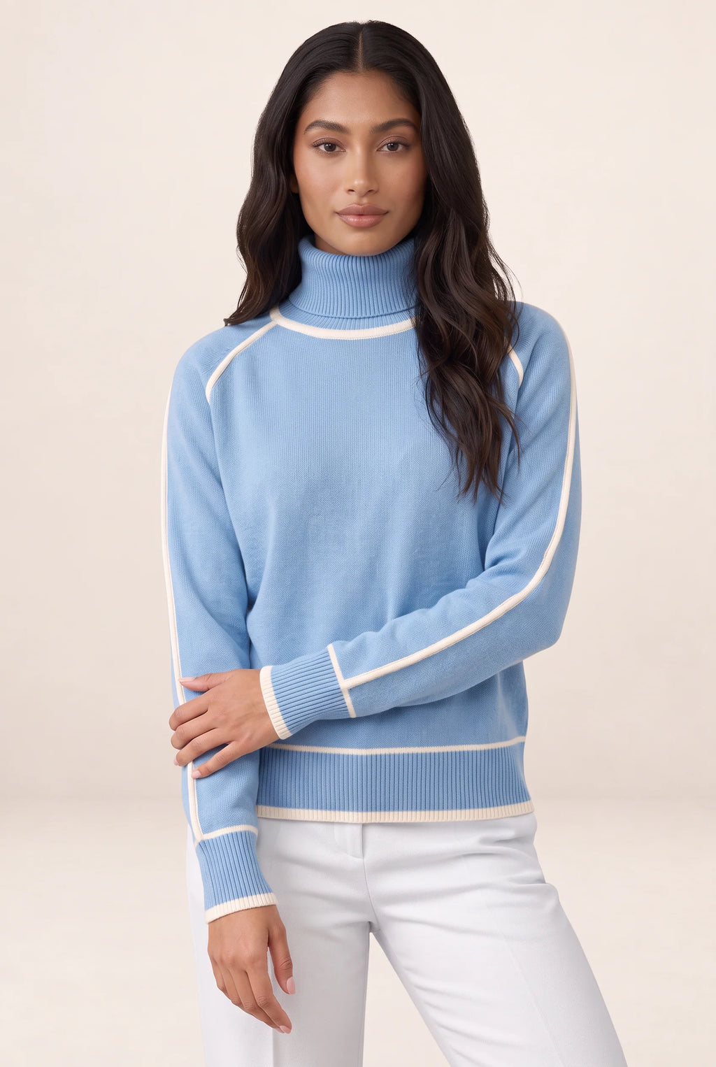 Women's Jumper with Roll Neck & Contrast Trim