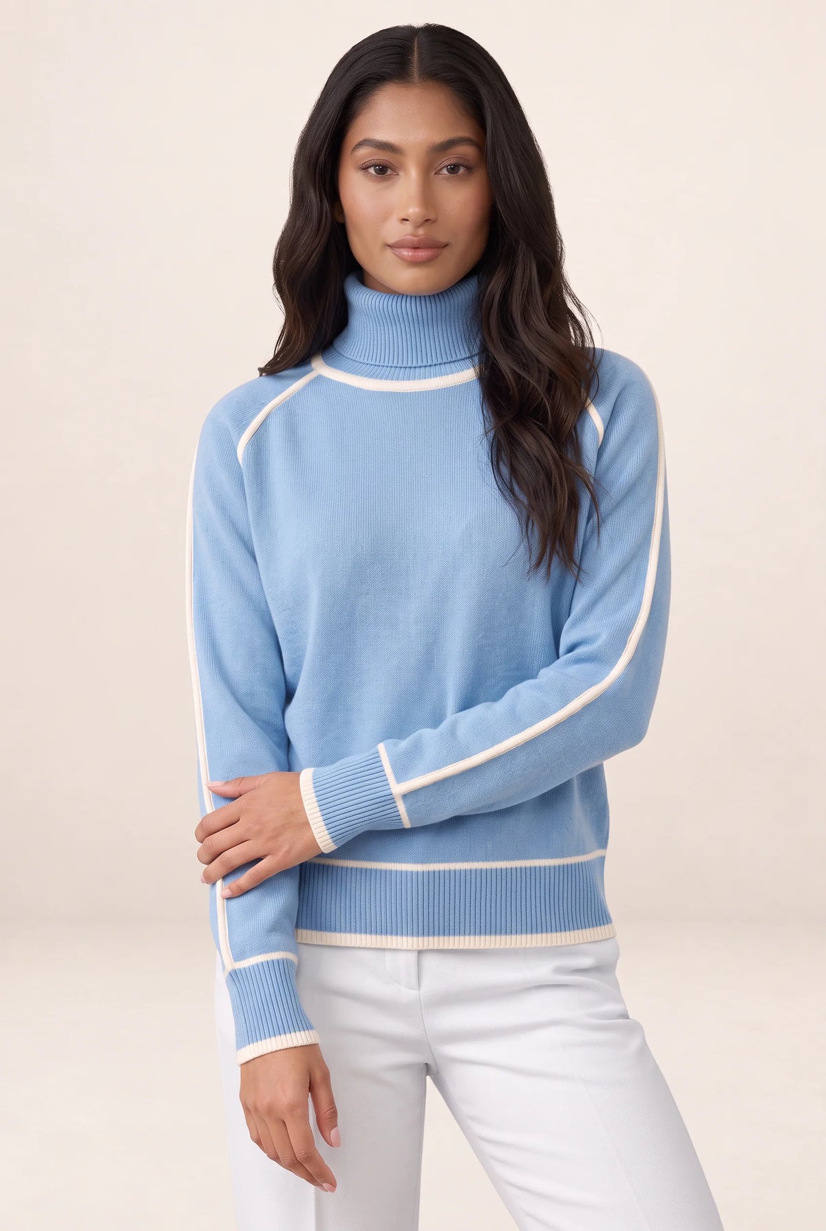 Women's Jumper with Roll Neck & Contrast Trim