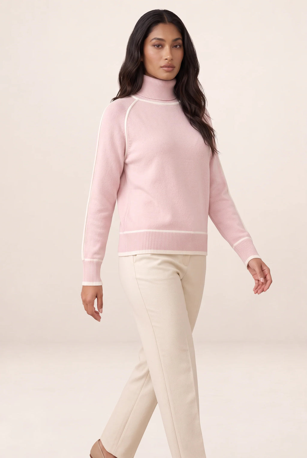 Women's Jumper with Roll Neck & Contrast Trim
