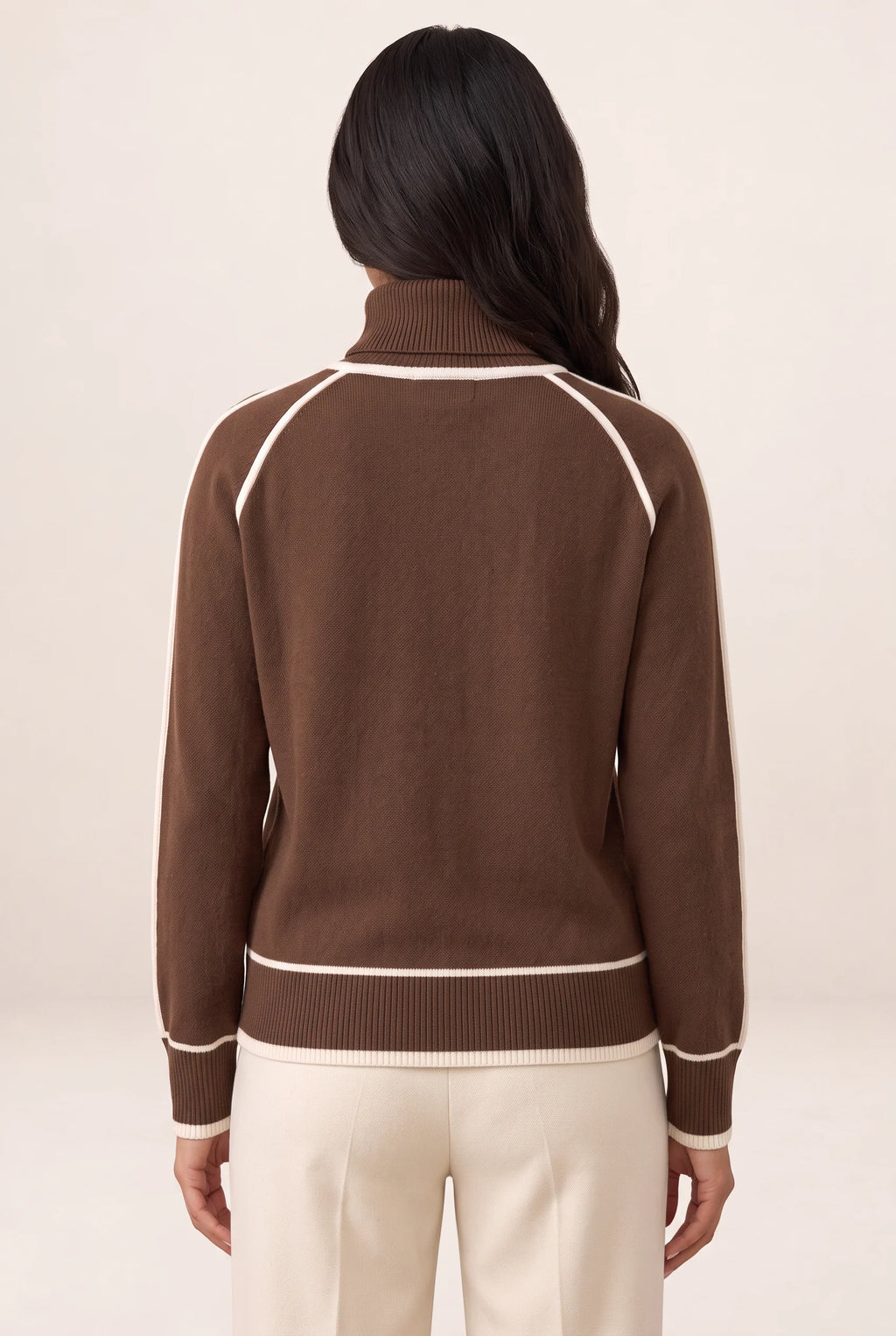Women's Jumper with Roll Neck & Contrast Trim
