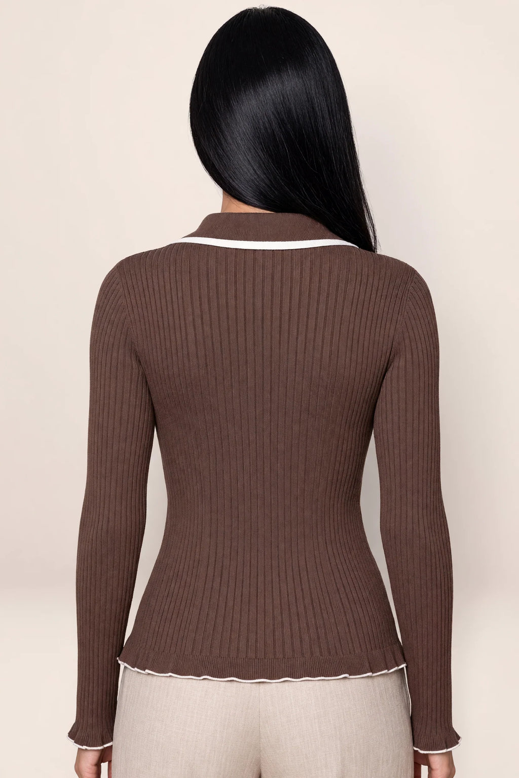 Women's Jumper with Ruffle Cuffs & Polo Collar