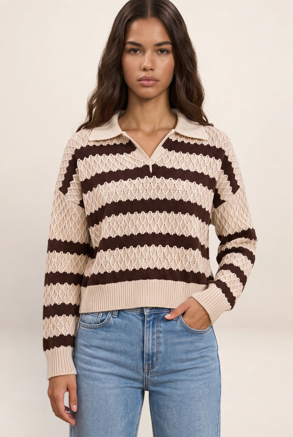 Women's Jumper with Textured Knit & Striped Design