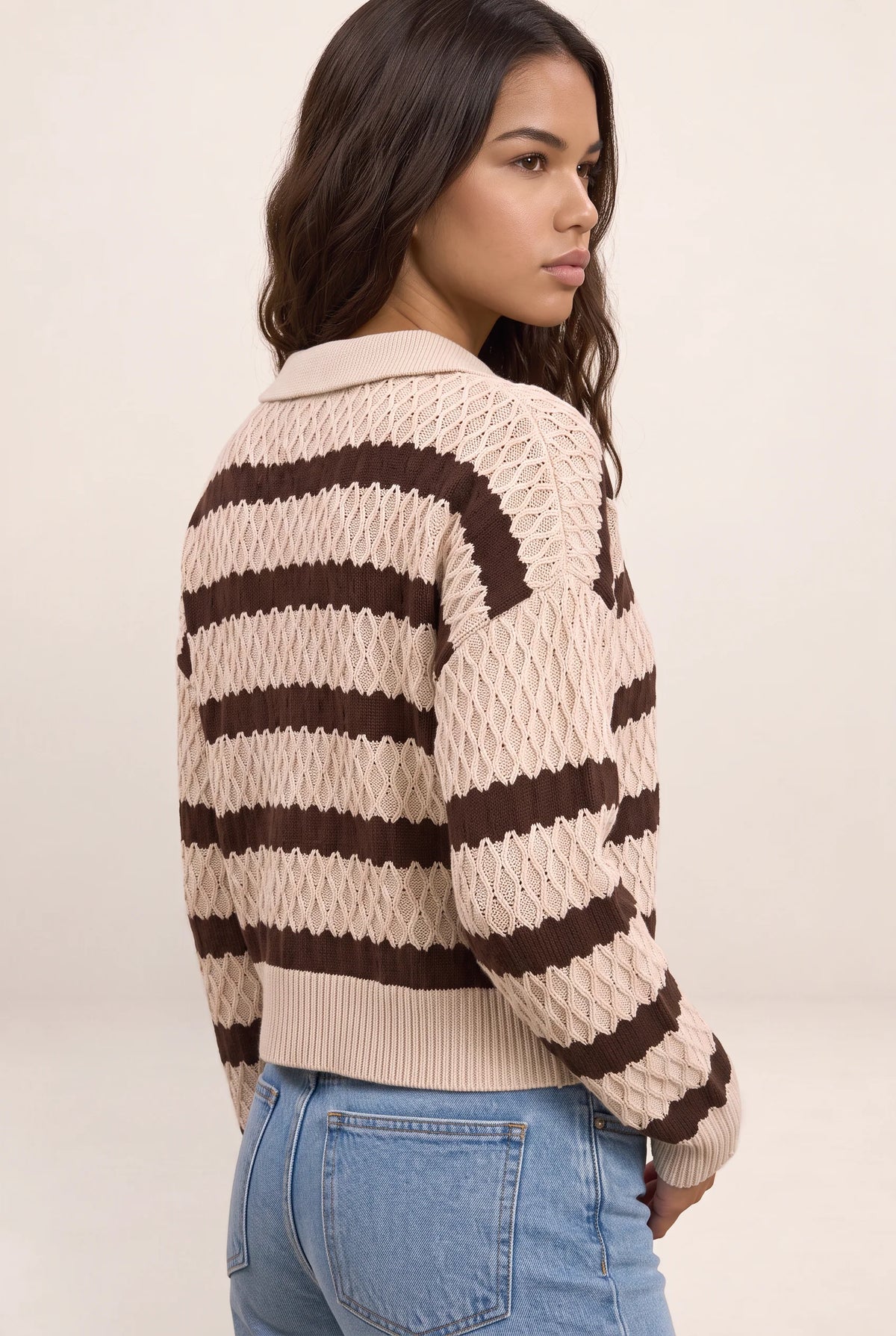 Women's Jumper with Textured Knit & Striped Design