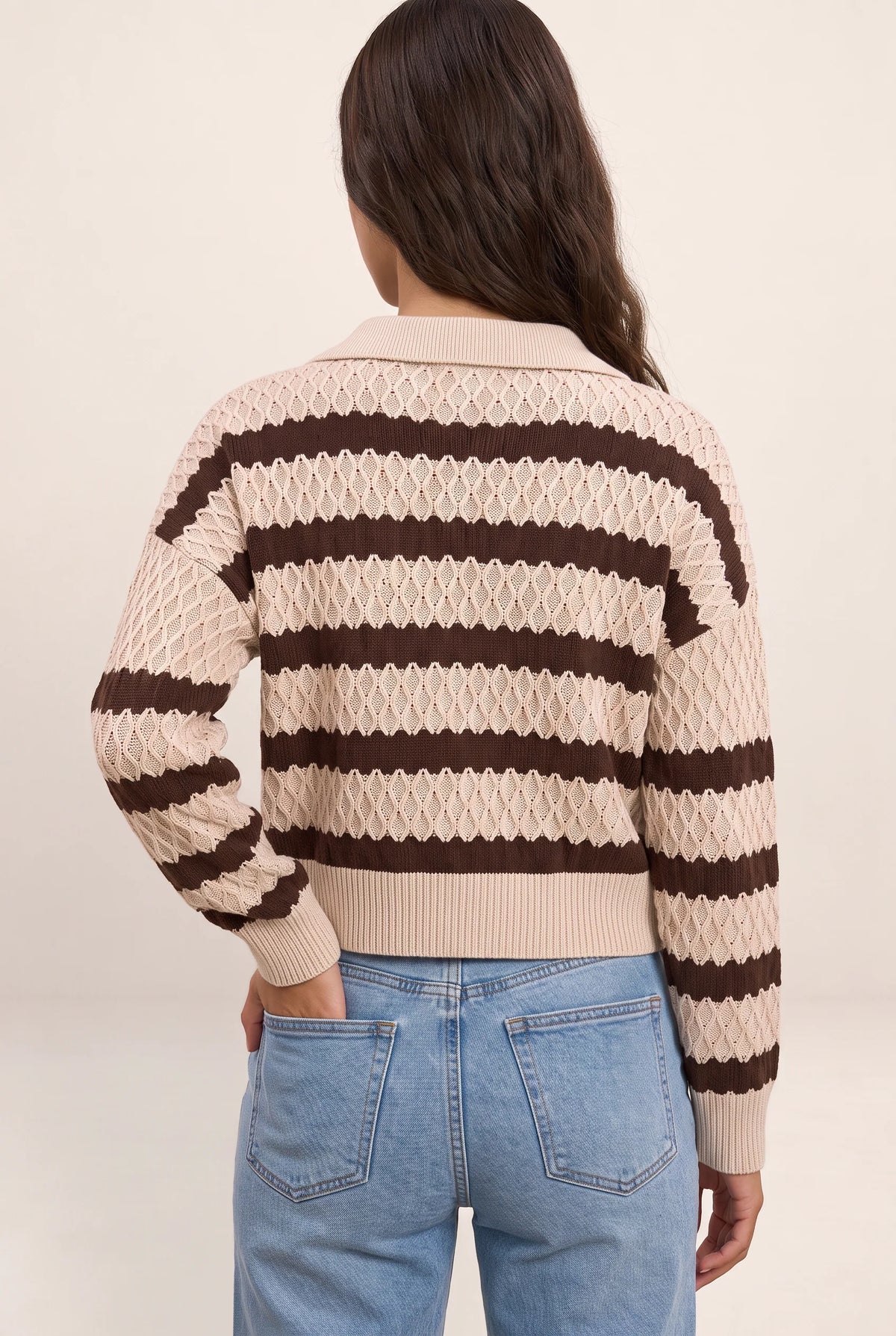 Women's Jumper with Textured Knit & Striped Design