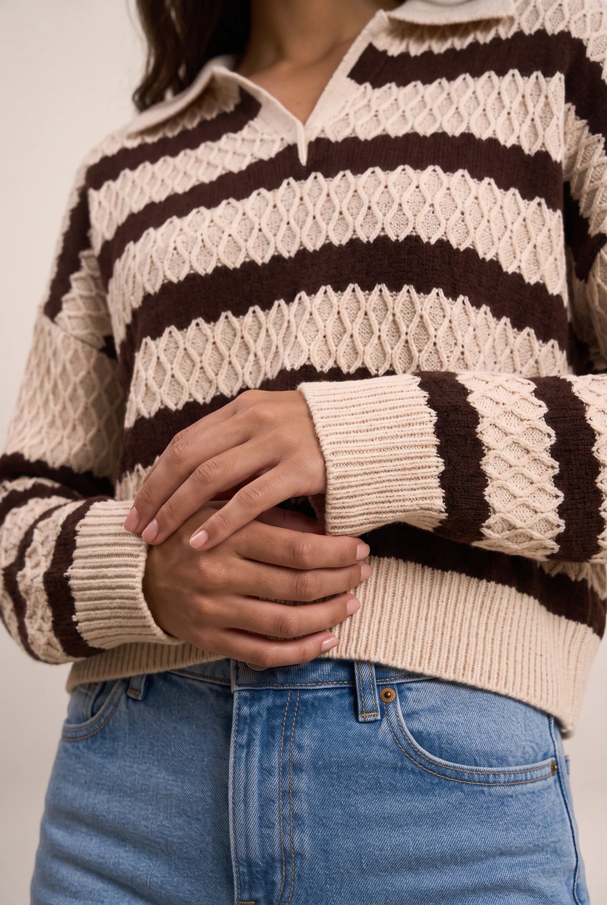 Women's Jumper with Textured Knit & Striped Design