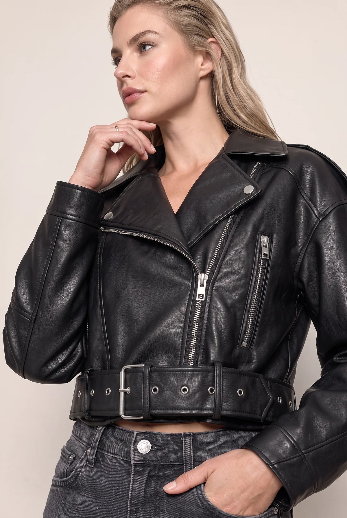 Women's Leather Look Biker Jacket