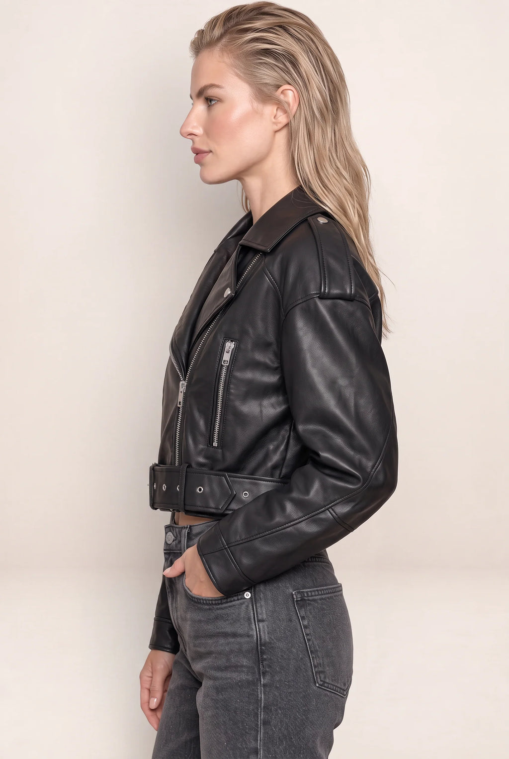 Women's Leather Look Biker Jacket